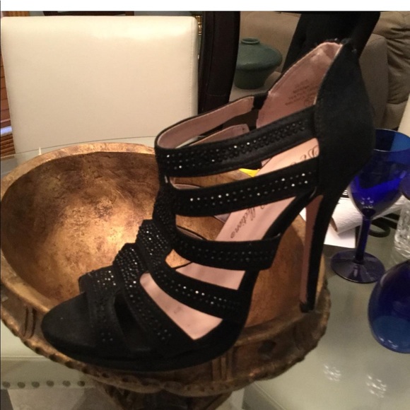 De Blossom Collection Shoes - Black Sandal with Rhinestones